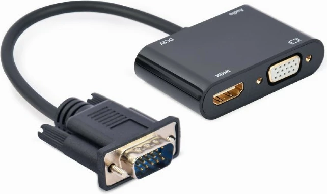 Konverter signala VGA v HDMI Gembird A-VGA-HDMI-02, 15 cm, črn