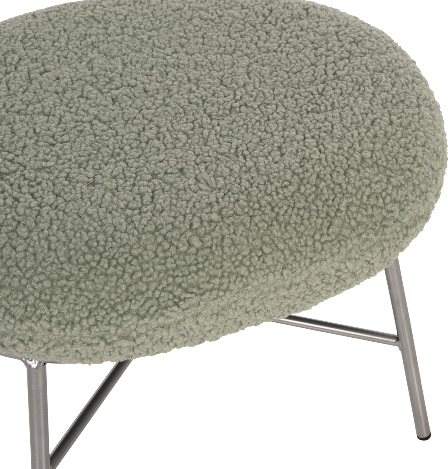 Stolček za noge TRUDI FH8640.27 v pistacijevo zeleni boucle tkanini in srebrni kovinski osnovi 56x47x40H cm