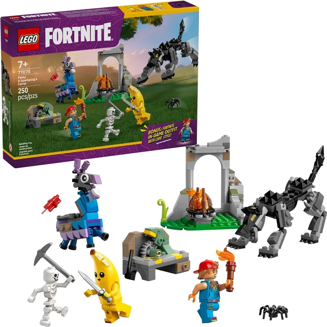 Set za gradnjo Peely & Sparkplug's Camp LEGO Fortnite 77075, 250 kosov, za otroke 7+