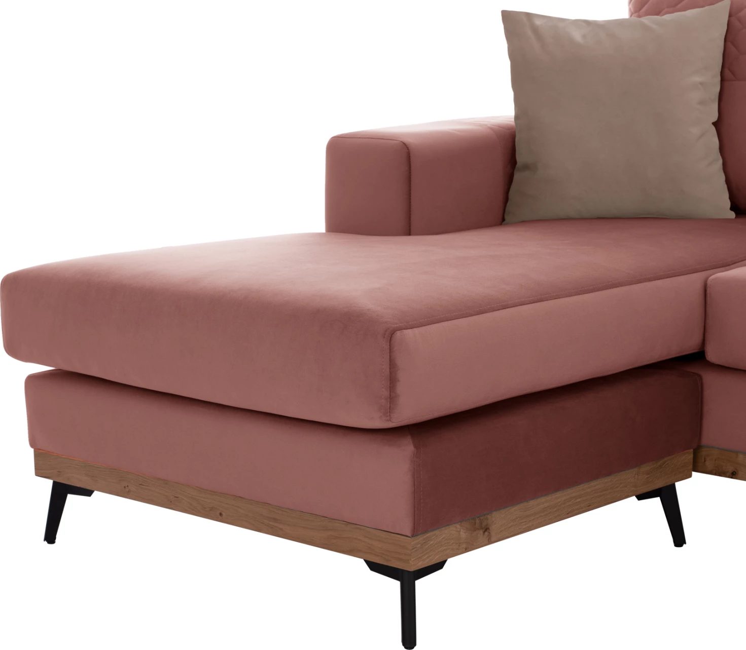 Kotna sedežna garnitura PORTOFINO, prašnato roza, visoke noge, 2 kosa, zamenljiva, tkanina, odporna na madeže in vodo