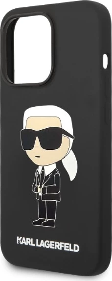 Silikonski ovitek Ikonik MagSafe za iPhone 14 Pro, Karl Lagerfeld, črn