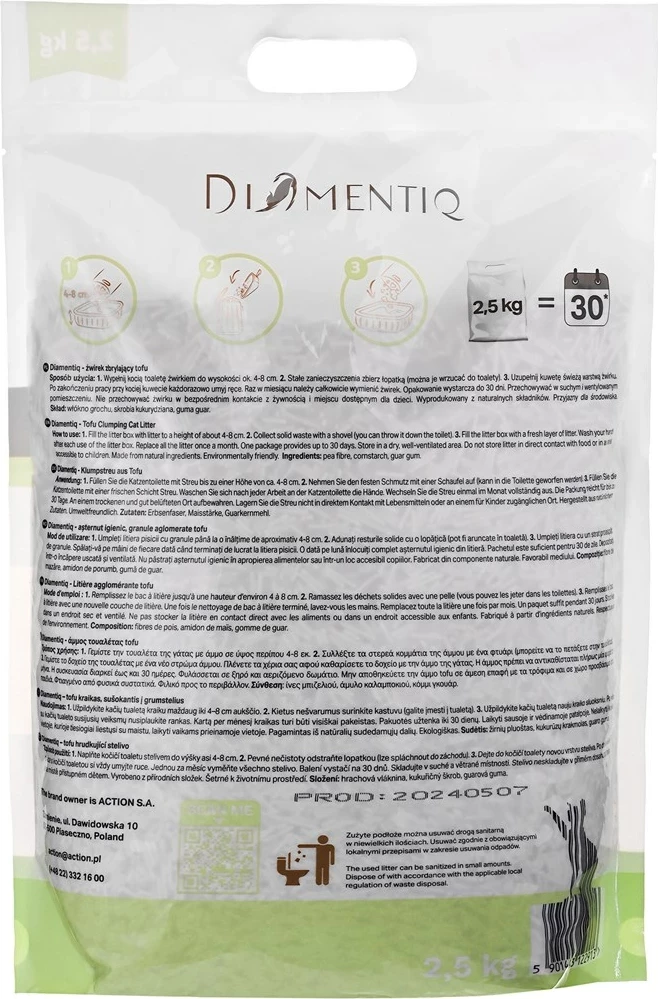 Mačji stelja Tofu Matcha Ultra, DIAMENTIQ, 2,5 kg