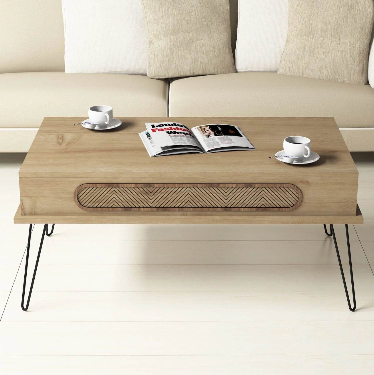 Klubska miza iz melamina FH9500.01 v barvi hrasta - kovinske noge 105x56x45,8H cm