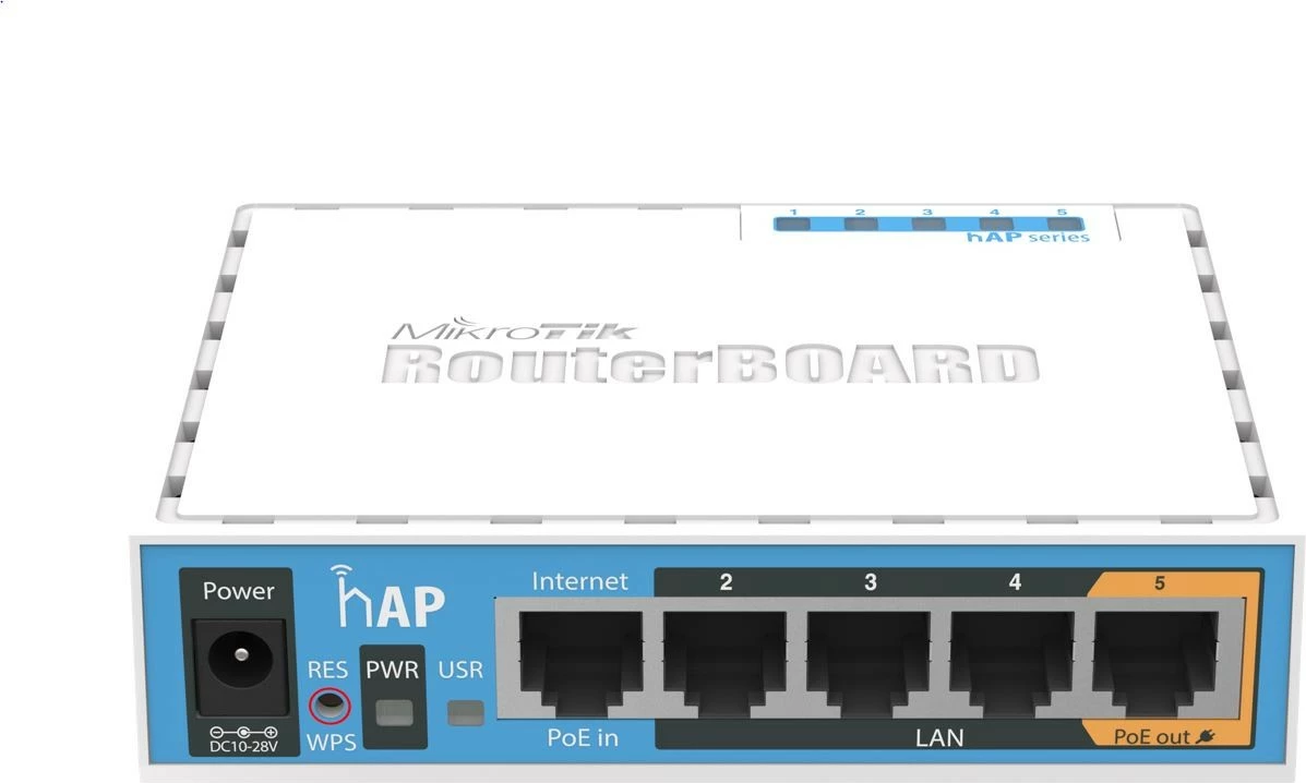 Brezžični dostopni punkt Mikrotik RB951Ui-2nD, 2.4 GHz, 5 vrat, bel/moder Brezžični dostopni punkt Mikrotik RB951Ui-2nD, 2.4 GHz, 5 vrat, bel/moder