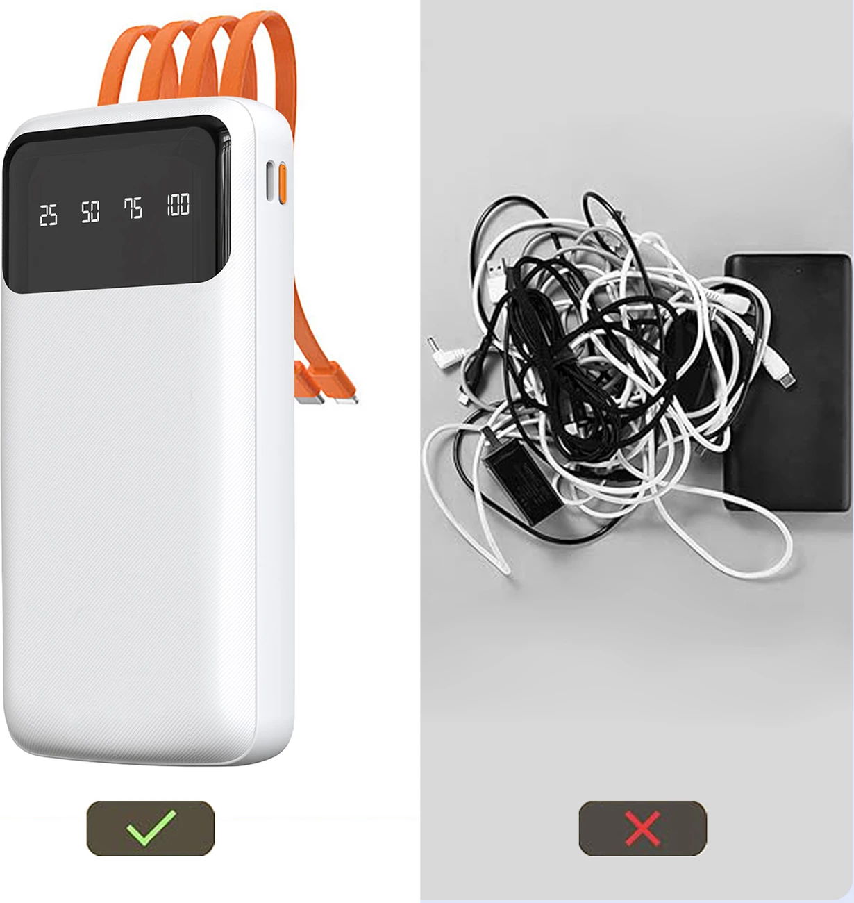 Prenosna baterija 10000 mAh, 5 izhodov, integrirani kabli USB‑C/micro USB/Lightning, 15 W (3 A), črna Dudao K6Pro