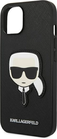 Ovitek za iPhone 14 Plus 6,7", trdo ohišje, Saffiano 'Karl's Head' patch, črn - Karl Lagerfeld KLHCP14MSAPKHK