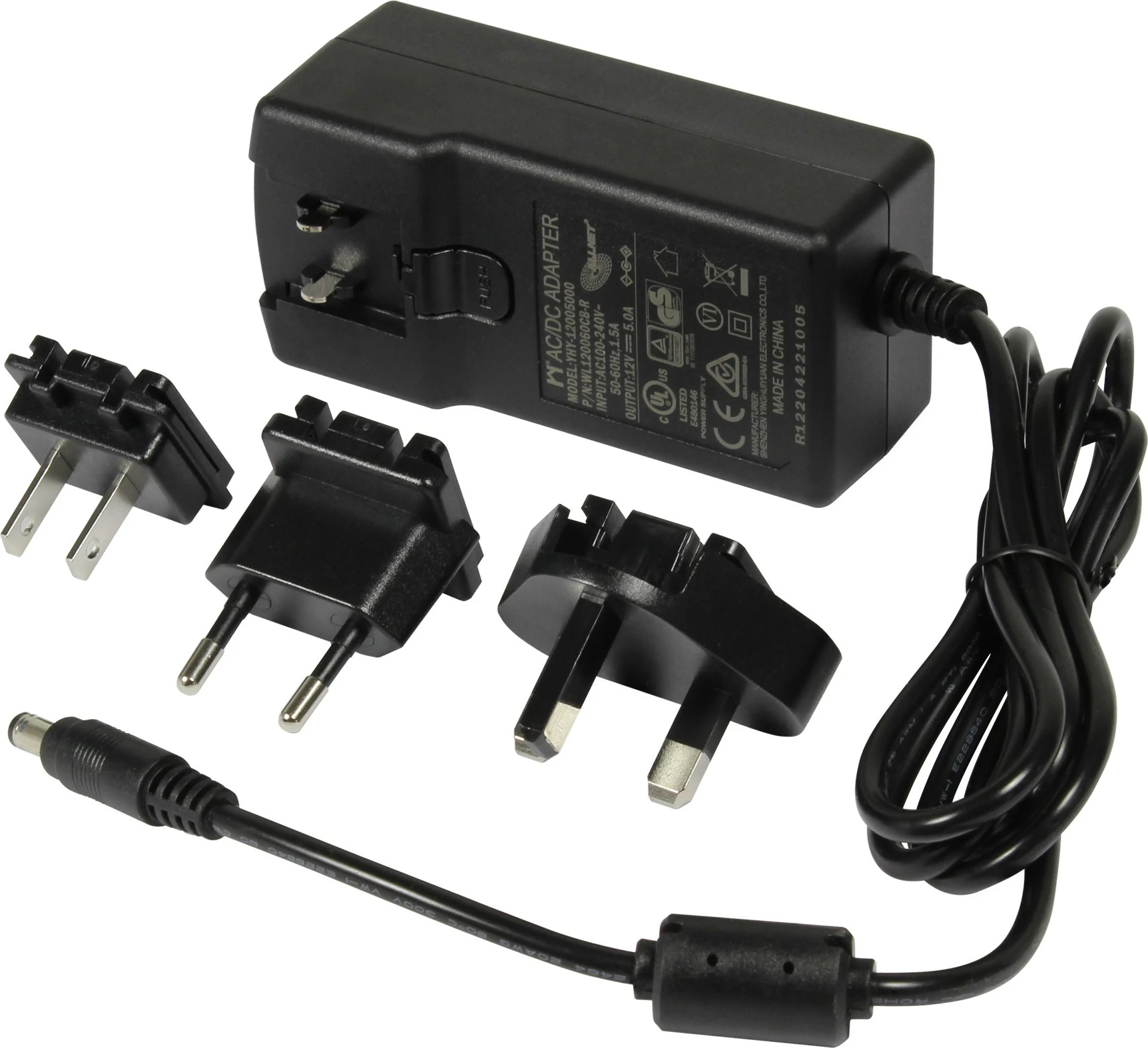 Napajalnik 12V/5A, ALLNET, EU/US/UK, črn
