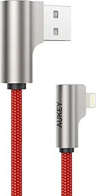 Kabel Lightning na USB-A, 2 m, z vtičem pod kotom 90°, rdeč AUKEY CB-AL01 Red OEM
