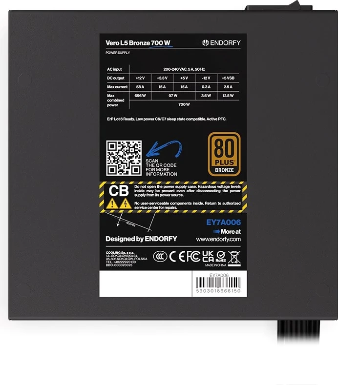 Napajalnik Vero L5 Bronze 700 W, črn ENDORFY