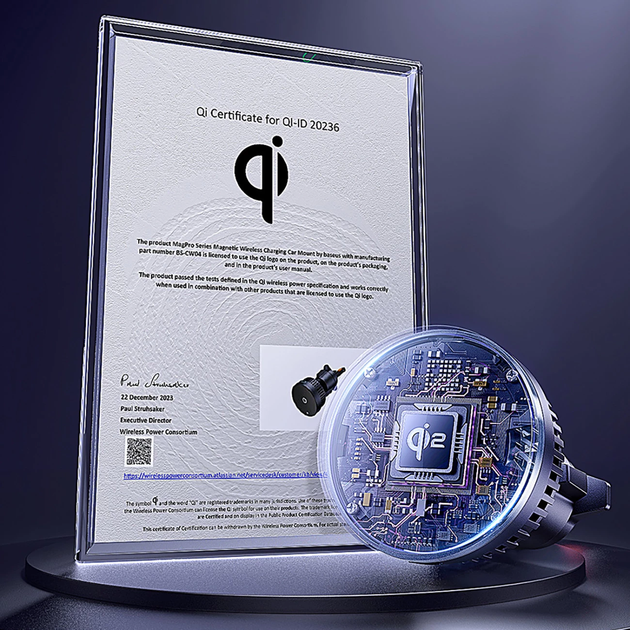 Magnetni nosilec z brezžičnim polnjenjem 15W Baseus MagPro BS-CW04 za zračnik avtomobila, črn