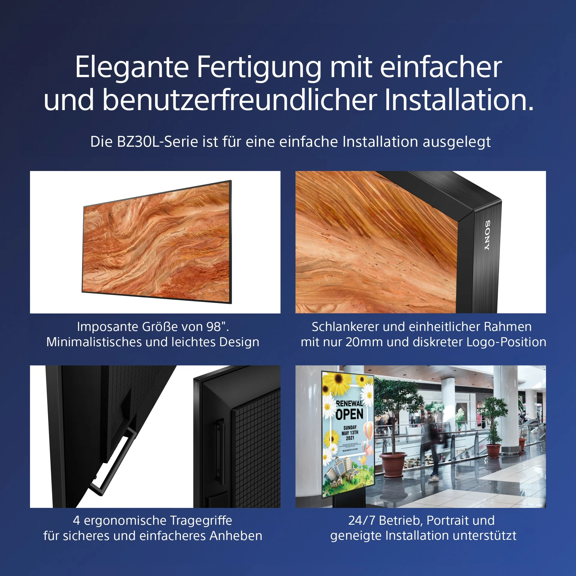 Velik profesionalni zaslon 98 inč, Sony BRAVIA FW-98BZ30L, 4K HDR, Full Array LED, Wi‑Fi