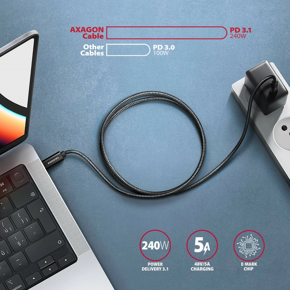 USB-C na USB-C kabel AXAGON BUCM4X-CM10AB, 1 m, USB4 Gen 3x2, 240W, 8K, črn USB-C na USB-C kabel AXAGON BUCM4X-CM10AB, 1 m, USB4 Gen 3x2, 240W, 8K, črn