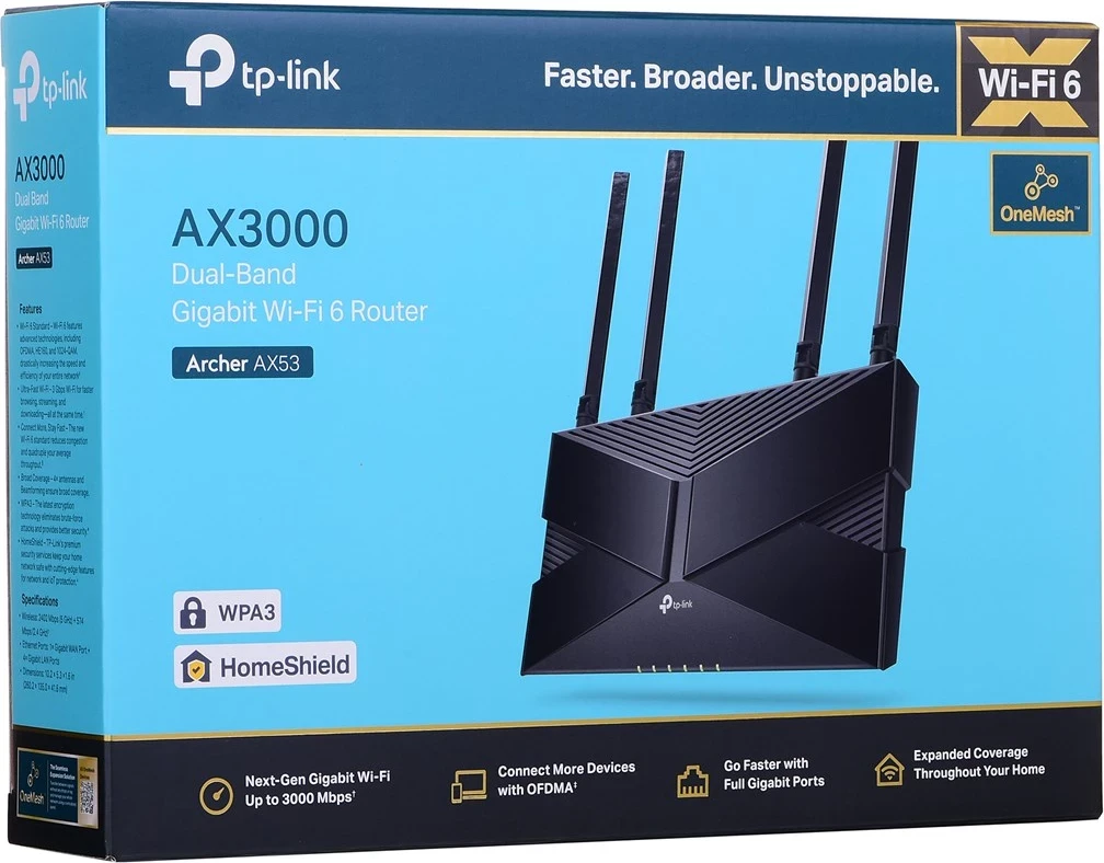 Dvojno pasovni usmerjevalnik Archer AX53 TP-Link, GE, 2,4 GHz / 5 GHz, 4G, črn