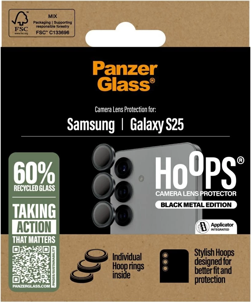 Zaščita leče PanzerGlass Hoops za Samsung Galaxy S25, kaljeno steklo, črn