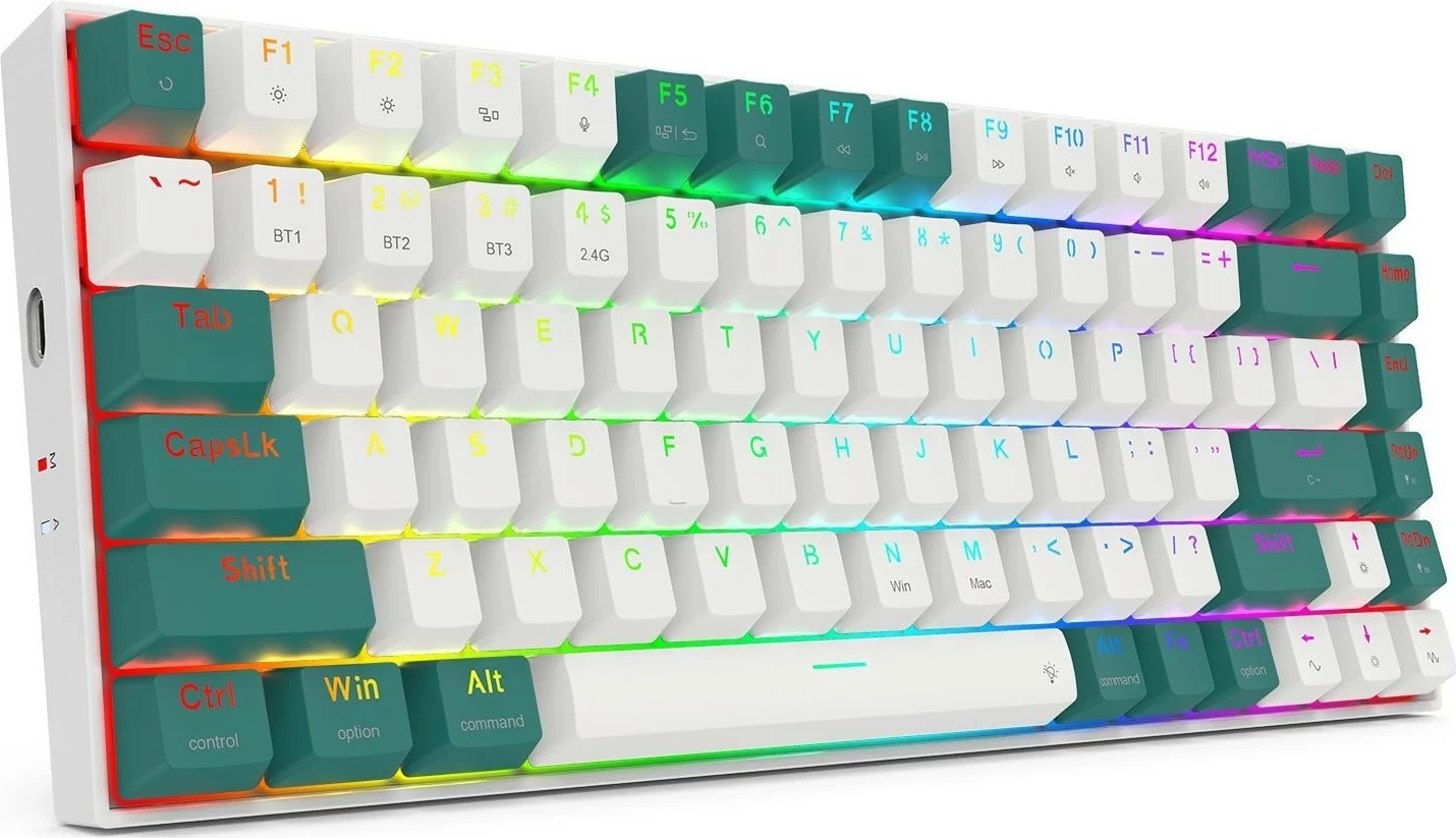Mehanska brezžična tipkovnica, RGB, Redragon K678WG-RGB-PRO Singed, bela-zelena