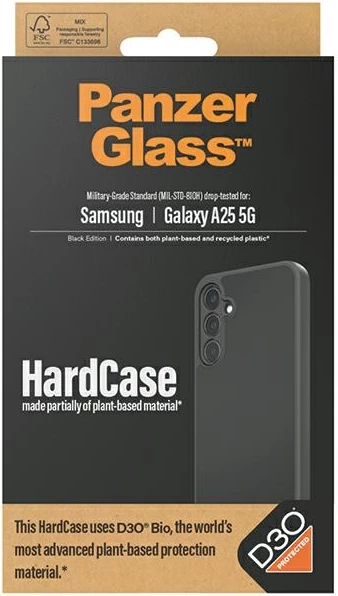 Zaščitni ovitek PanzerGlass HardCase za Samsung Galaxy A25 5G, D3O Bio, črn in prozoren