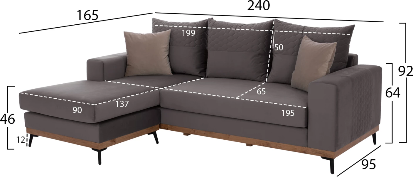 Kotna sedežna garnitura PORTOFINO, siva, visoke noge