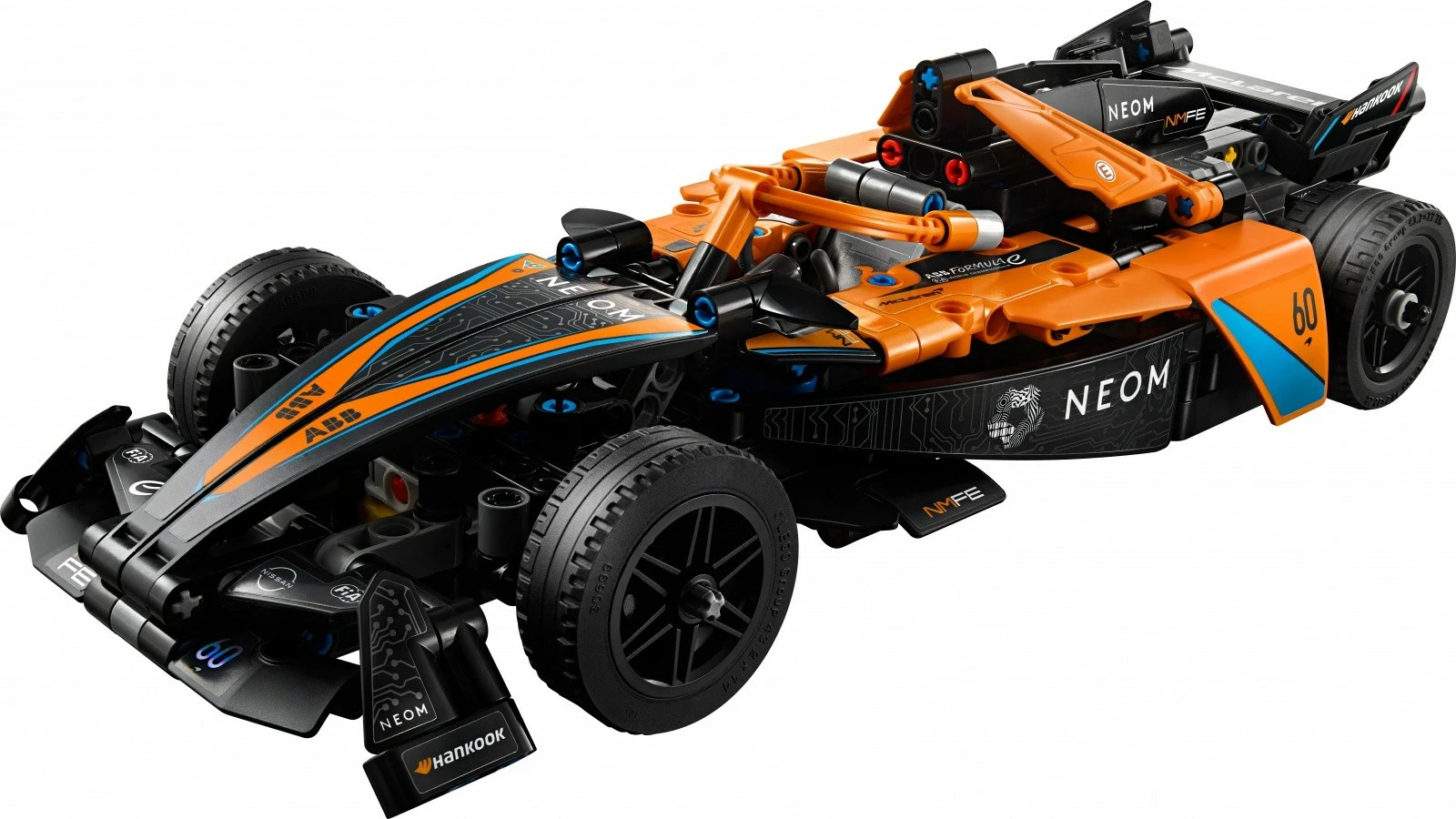 Dirkalnik NEOM McLaren Formula E, LEGO Technic 42169, 452 kosov, pull-back, za otroke 9+, oranžno/črn