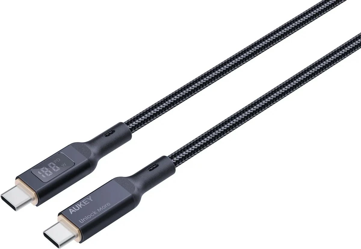 Kabel USB-C na USB-C, AUKEY CB-MCC102, 1,8 m, LED, 100W PD, črn