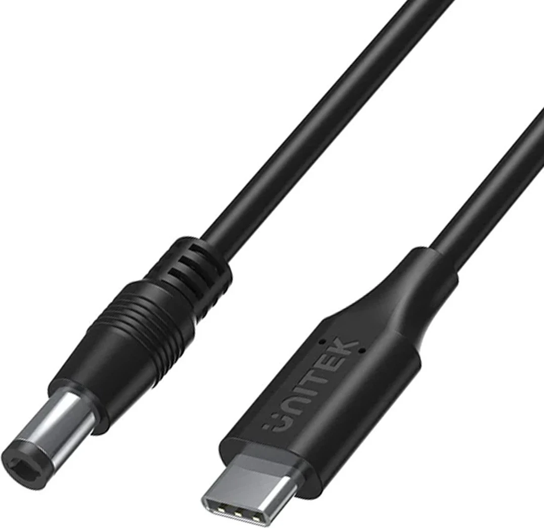 Kabel za polnjenje za prenosnik Unitek, 65W USB-C - DC5,5mm, črn