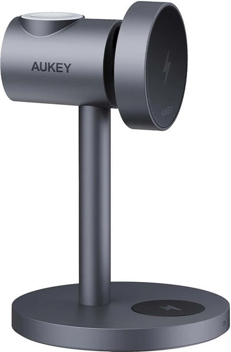 Brezžični polnilec 3-v-1 Aukey LC-MC311 MagFusion, 15 W Qi2, siv