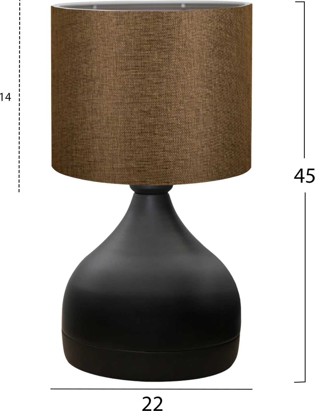 Namizna svetilka FH7593.02 črno kovinsko telo, rjava senčnik iz blaga Φ18,5x45Ηcm