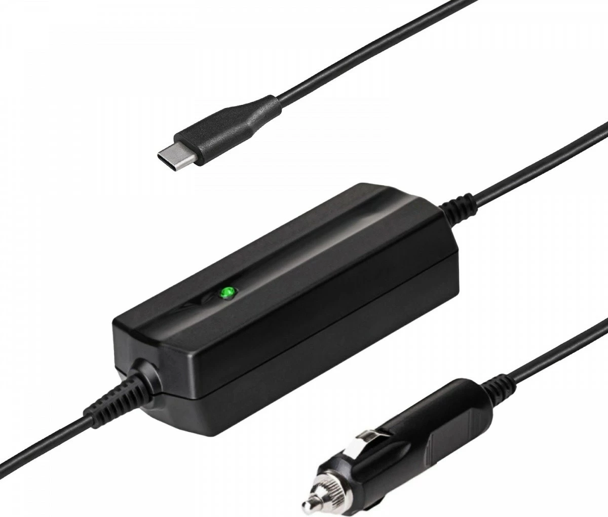 Avto polnilec USB-C PD/QC 65 W, 12/24 V, Akyga AK-ND-83, izhod 20 V 3,25 A, kabel 1,8 m, črn