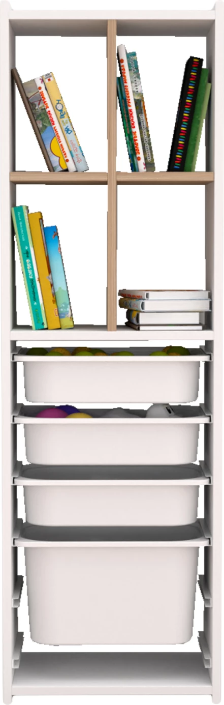 Komoda s policami SANI FH18210.01 melamin v beli in sonama barvi - 4 plastični predali 45x30x144H cm