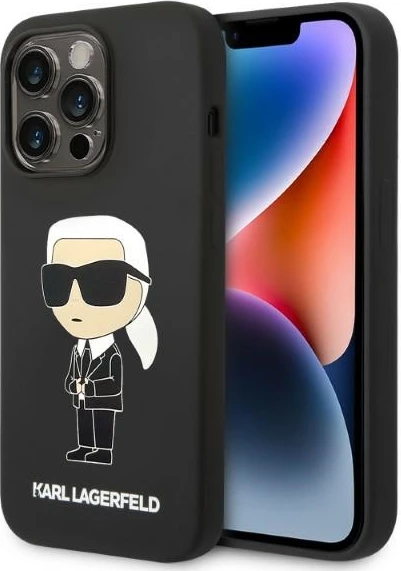 Ikoničen silikonski ovitek za telefon, Karl Lagerfeld za iPhone 14 Pro Max, črn