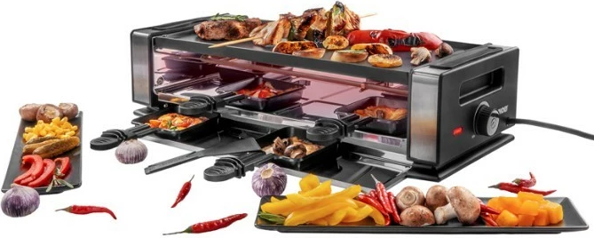 Grill raclette za 8 oseb UNOLD 48730, plastika, nerjaveče jeklo, črn Grill raclette za 8 oseb UNOLD 48730, plastika, nerjaveče jeklo, črn