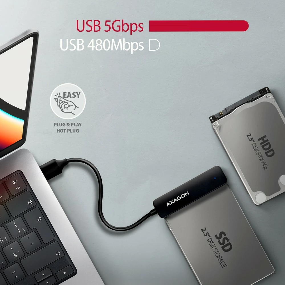 Adapter za HDD/SSD 2,5", USB-A 5Gbps AXAGON ADSA-FP2A, črn Adapter za HDD/SSD 2,5", USB-A 5Gbps AXAGON ADSA-FP2A, črn