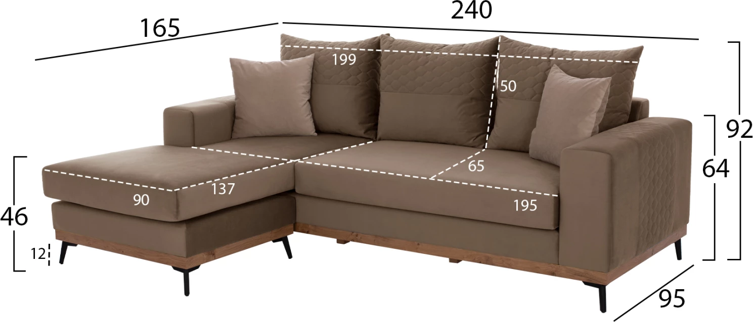 Kotna sedežna garnitura PORTOFINO, bež barva, visoke noge