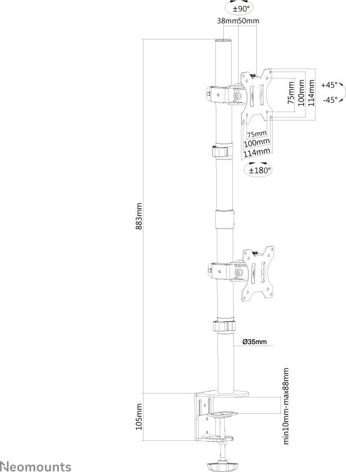 Dvojni vertikalni nosilec za monitorje Newstar Neomounts FPMA-D550DVBLACK, za 2 zaslona, nastavljiva višina, črna Dvojni vertikalni nosilec za monitorje Newstar Neomounts FPMA-D550DVBLACK, za 2 zaslona, nastavljiva višina, črna