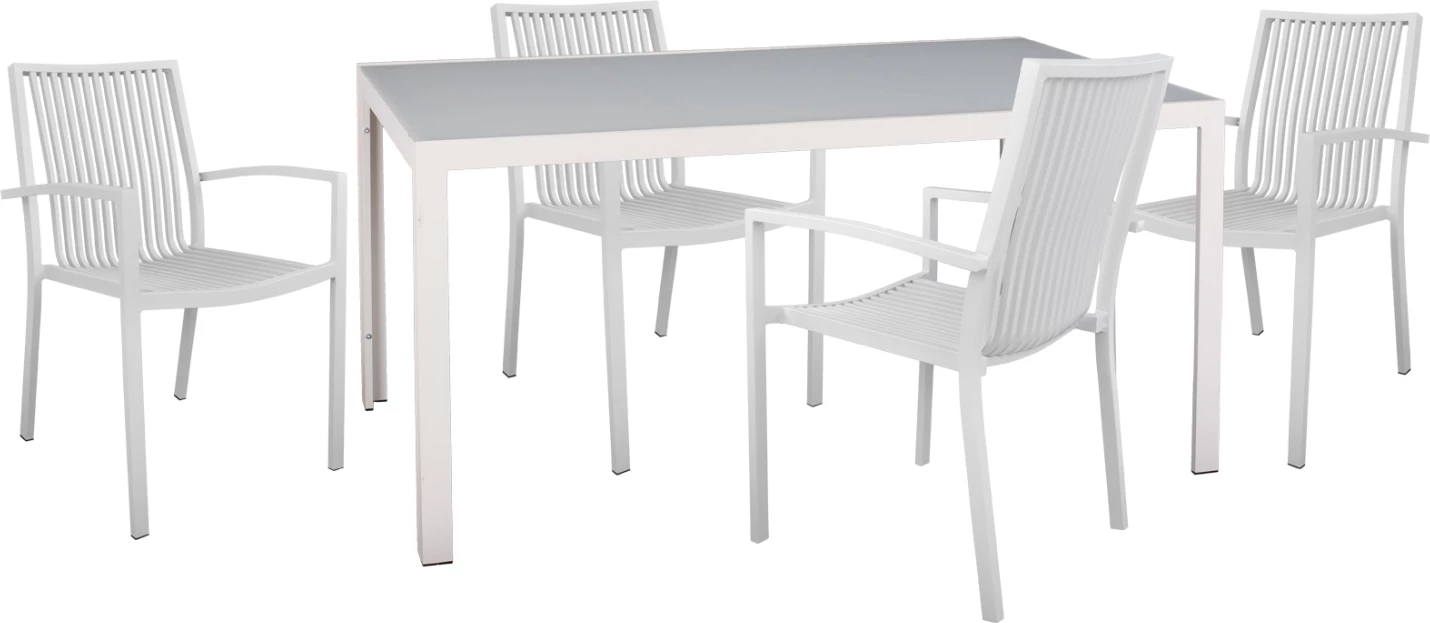 Zunanja jedilna garnitura 5 kosov BRONCA FH21023 kovinska miza-4 aluminijasti stoli-bela