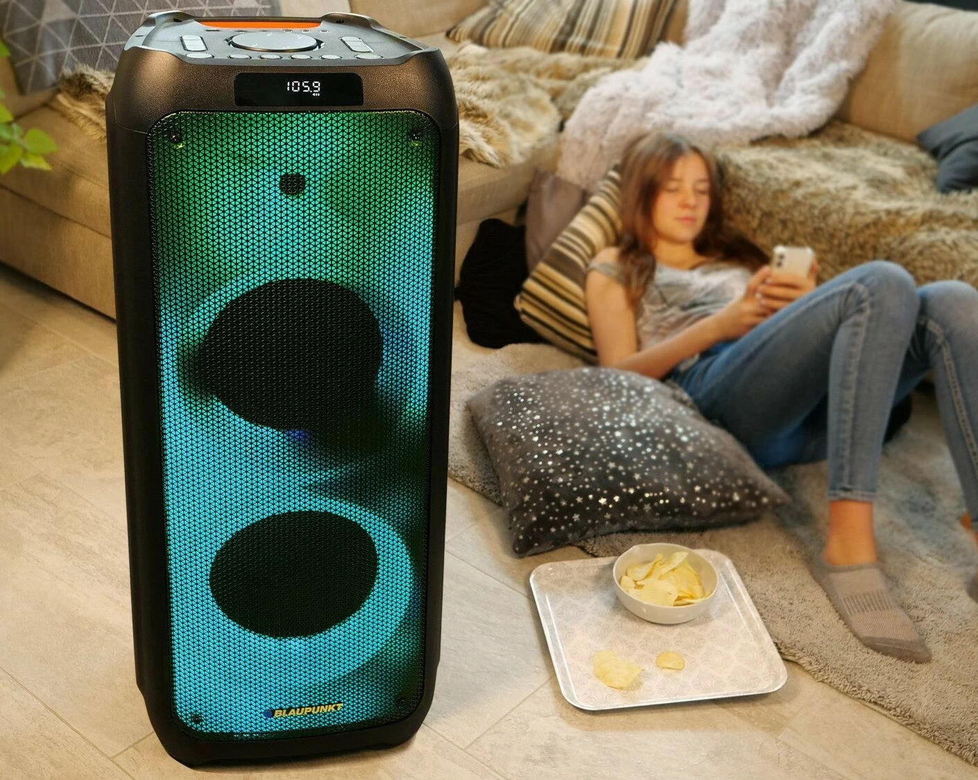 Zvočnik PartyBox z Bluetooth, karaoke, 1000 W, črn, 2 brezžična mikrofona, Blaupunkt PB10DB