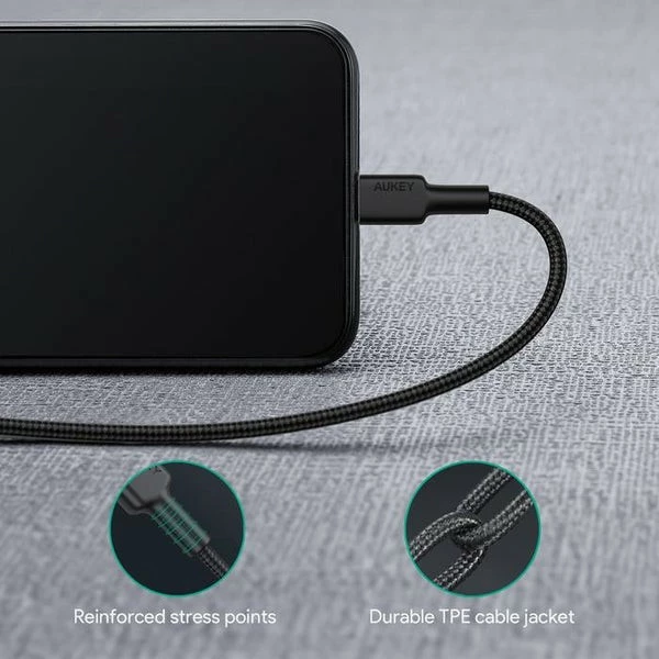 Kabel za hitro polnjenje USB-C v Lightning, AUKEY CB-CL02, 1,2 m, najlon, črn