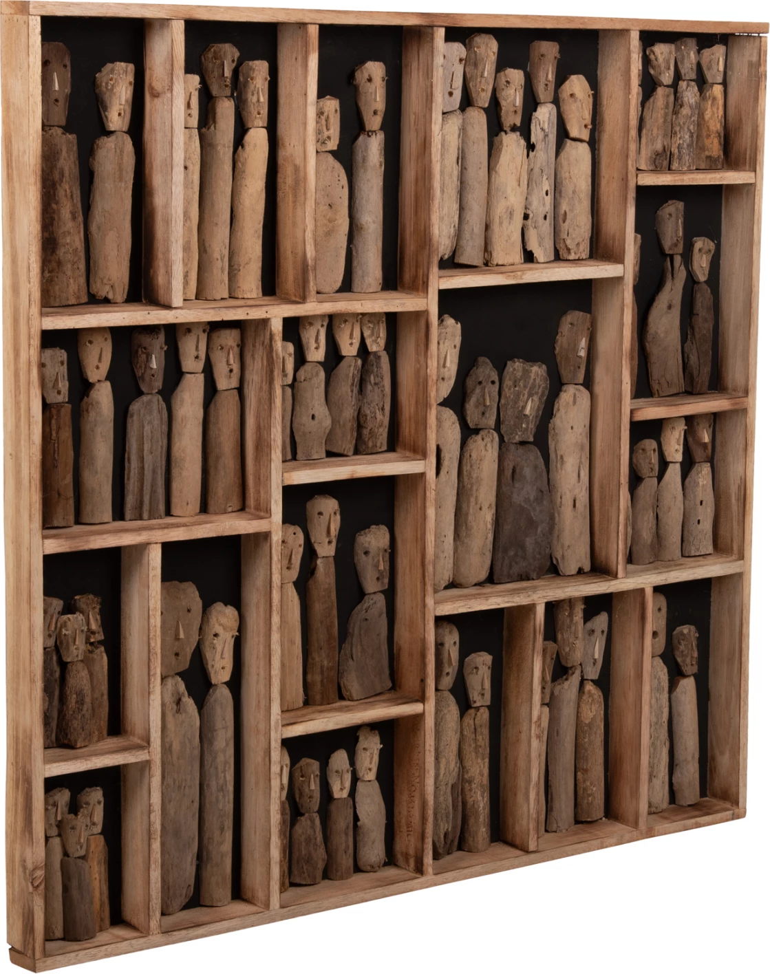 Stenska dekoracija MYST FH4274 okvir s figuricami iz naplavljenega lesa 100x6x100Hcm