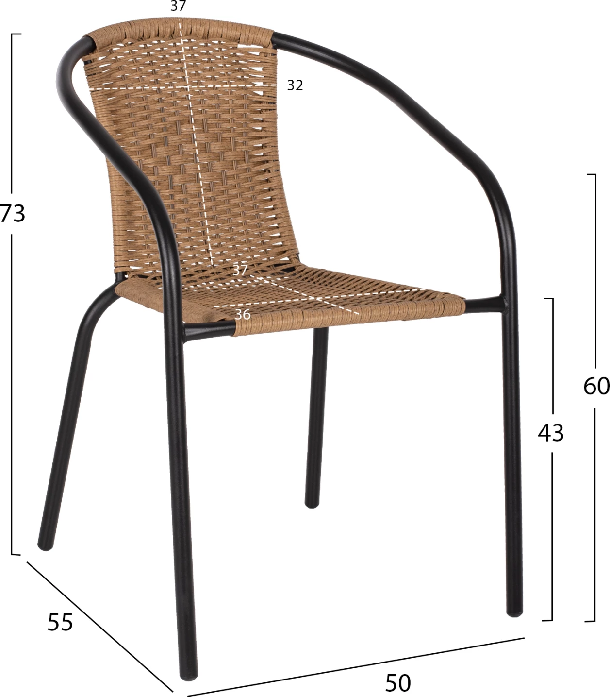 Stol CAMEL FH5015.04 kovinski okvir črn z ratanom v naravni barvi