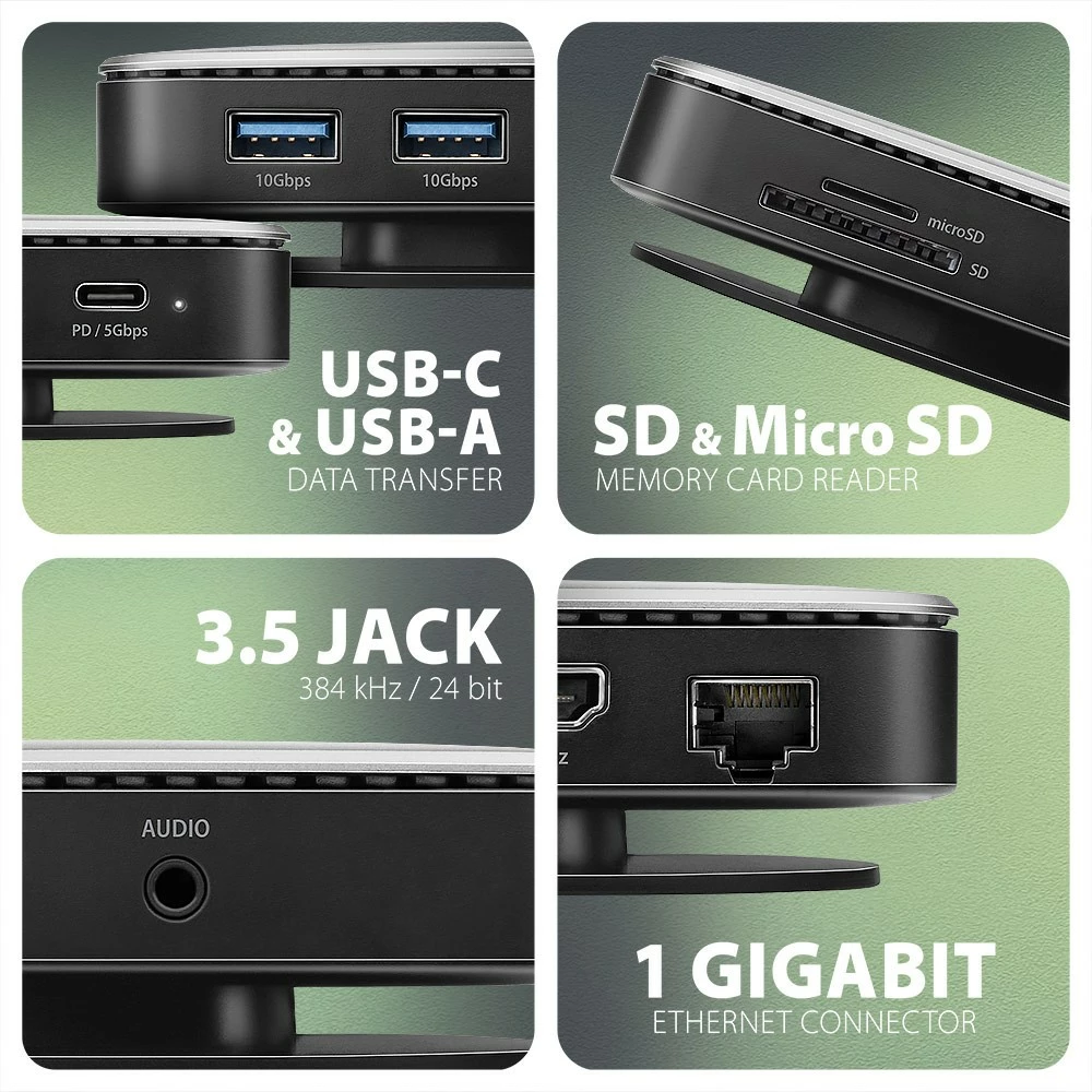 Multiportni USB-C hub, AXAGON HMC-UFO, 9-v-1, 10Gbps, 2x USB-A, HDMI 4K/60Hz, M.2 NVMe/SATA, avdio, PD 100W, SD/microSD, Gigabit Ethernet (RJ-45), 65 cm USB-C kabel, črn/srebrn Multiportni USB-C hub, AXAGON HMC-UFO, 9-v-1, 10Gbps, 2x USB-A, HDMI 4K/60Hz, M.2 NVMe/SATA, avdio, PD 100W, SD/microSD, Gigabit Ethernet (RJ-45), 65 cm USB-C kabel, črn/srebrn