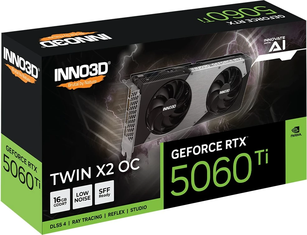 Grafična kartica INNO3D GeForce RTX 5060 Ti TWIN X2 OC, 16 GB GDDR7, siva Grafična kartica INNO3D GeForce RTX 5060 Ti TWIN X2 OC, 16 GB GDDR7, siva