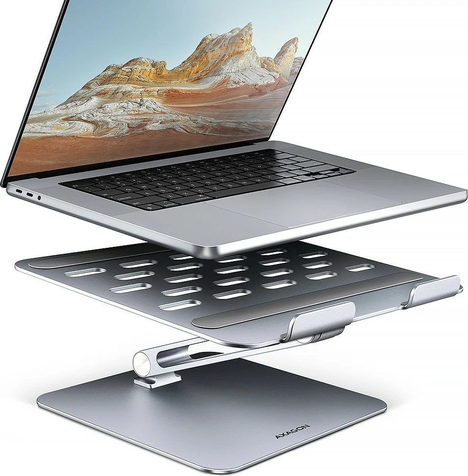 Nastavljiv aluminijast nosilec za prenosnik 10–16", AXAGON STND-LQ, siv