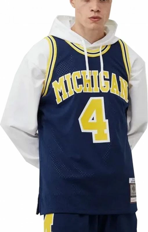 Dres NCAA Swingman Road Jersey Mitchell & Ness Michigan 1991 Chris Webber, temno moder