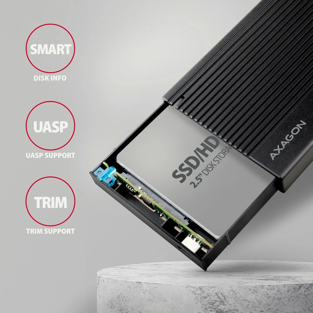 Zunanji računalniško ohišje za SSD/HDD 2,5", USB 3.2 Gen 2, črn AXAGON EE25-GTR Zunanji računalniško ohišje za SSD/HDD 2,5", USB 3.2 Gen 2, črn AXAGON EE25-GTR