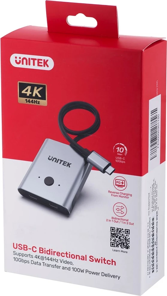 Dvosmerni USB-C preklopnik UNITEK 2 v 1, 4K, črn