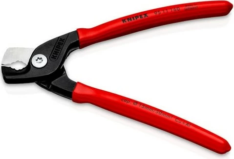 Prerje kablov, Knipex 160 mm, plastični ročaj, črno/rdeč