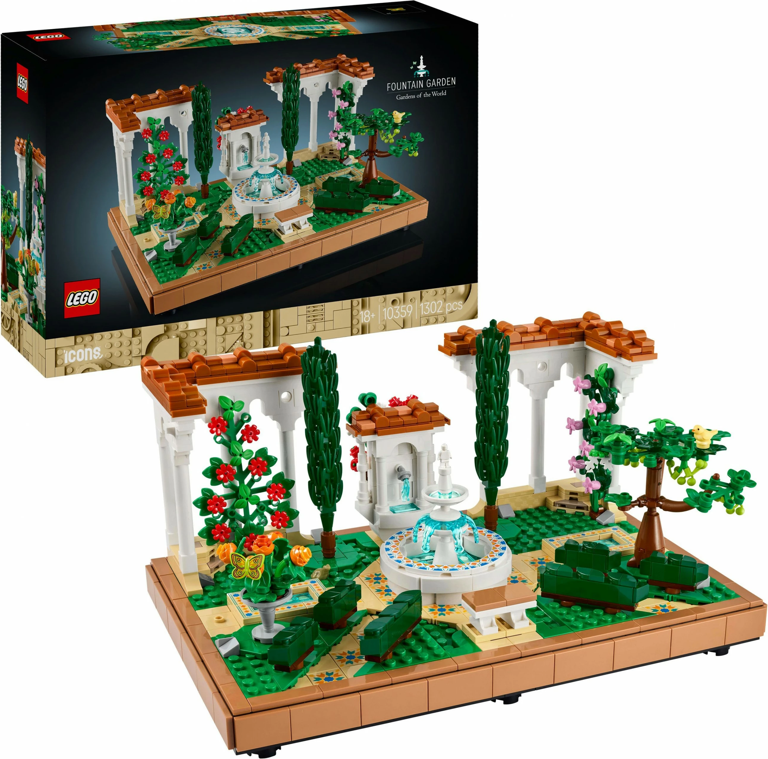 Set gradnja z vrtom z vodnjakom LEGO Icons 10359, 1302 kosi, večbarvno