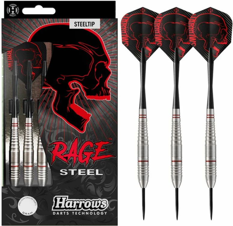 Športne šipe Harrows Rage Steel, črne, rdeče, srebrne