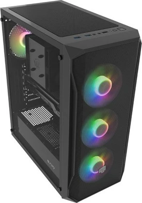 Računalniško ohišje Natec Fury Shobo SH4F RGB, Midi Tower, kaljeno steklo, 4 RGB ventilatorji, črno