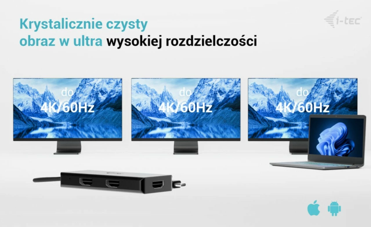 Docking postaja USB-C, i-tec C31TRIPLE4KHDMIPD, 3x HDMI 4K/60 ali 1440p/144 Hz, Power Delivery 100W, kabel 20 cm, črn
