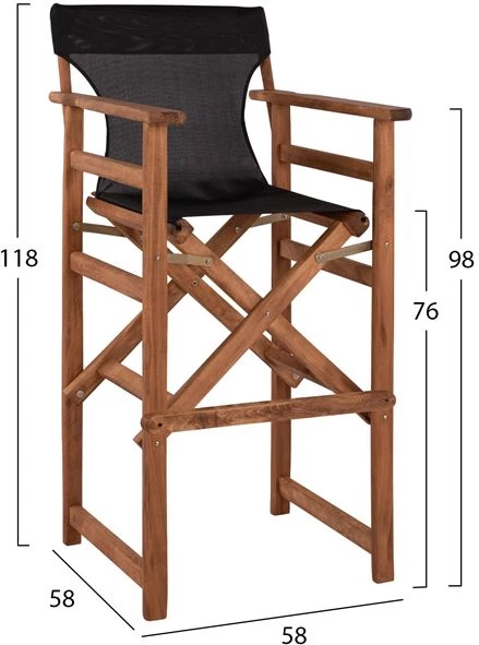 Barski stol režiserja oreh z blazino pvc črna FH10374.05